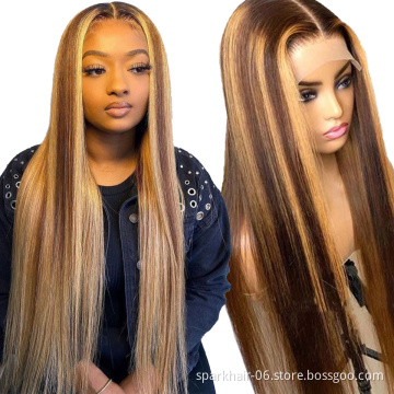 Brazilian virgin cuticle aligned hair vendors per Plucked ombre Highlight 150% Transparent HD Lace closure 4x4 human hair Wigs